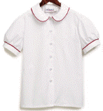 Short Sleeve Piped Peter Pan Blouse
